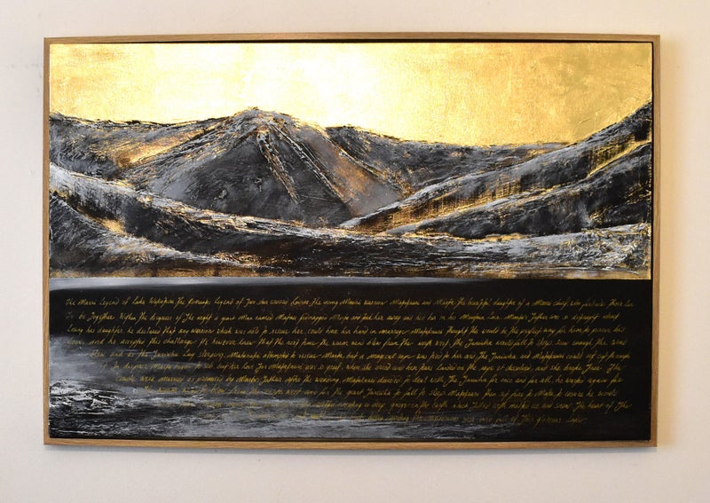 THE MAORI LEGEND OF LAKE WAKATIPU - GOLD LEAF - FLOATING FRAME - LARGE Carousel 1