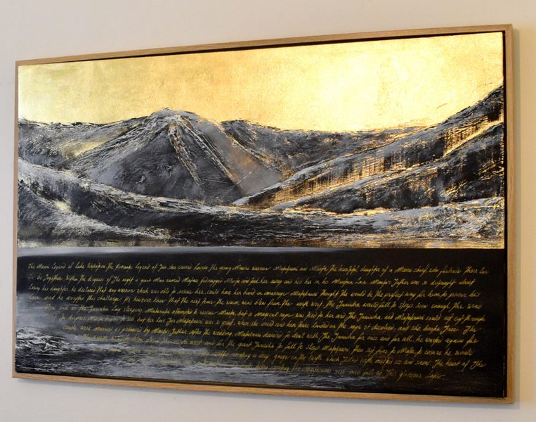 THE MAORI LEGEND OF LAKE WAKATIPU - GOLD LEAF - FLOATING FRAME - LARGE Carousel 2