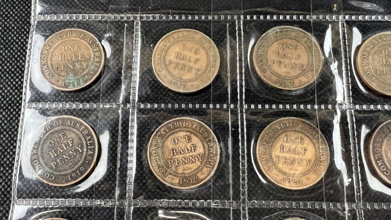 Full Page of Australian Half Penny Coins Inc. 1915 - Lot W167 Carousel 2