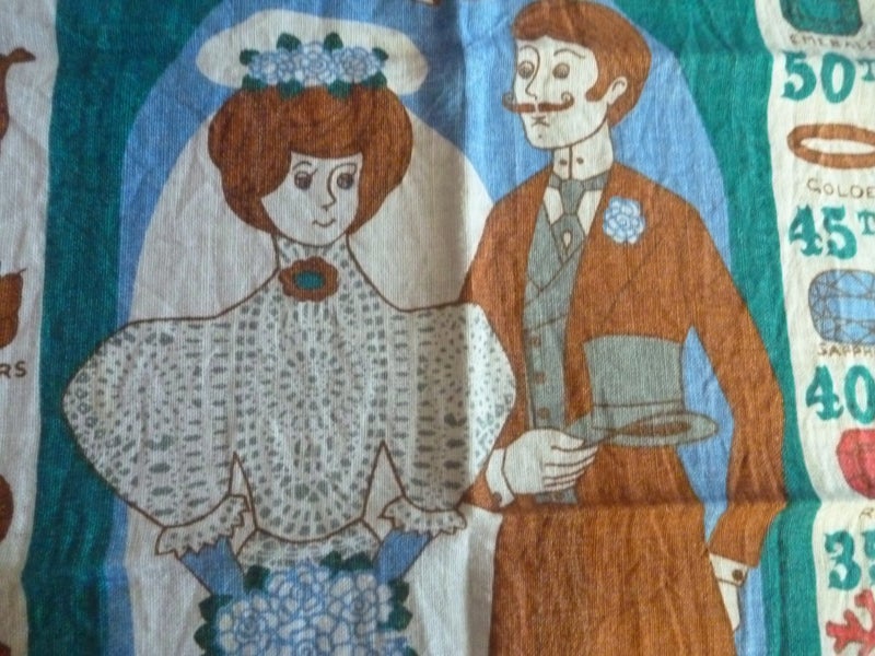 Vintage 60s Very Groovy Teatowel Wedding Anniversaries! Carousel 2