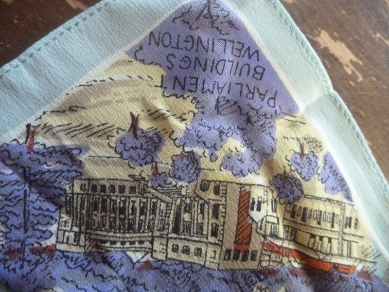NZ Kiwiana Pure Silk Hankerchief Divine Black Marlin Maps Geysers and MORE! Carousel 2