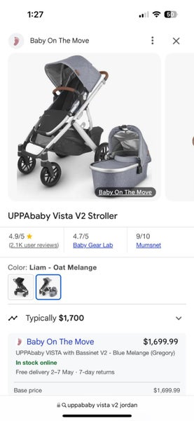 Uppababy Vista V2 used one trip overseas RRP $1700, Afterpay Carousel 2