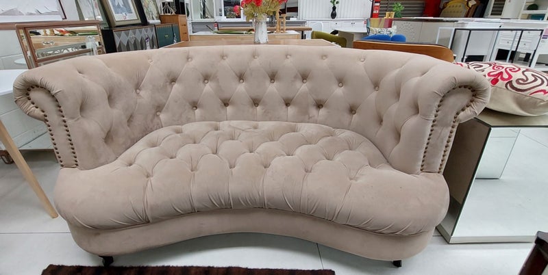 CLEARANCE - Lura Curved Sofa 2 Seater -Taupe Velvet *65% Off* Last Floor Model Carousel 2