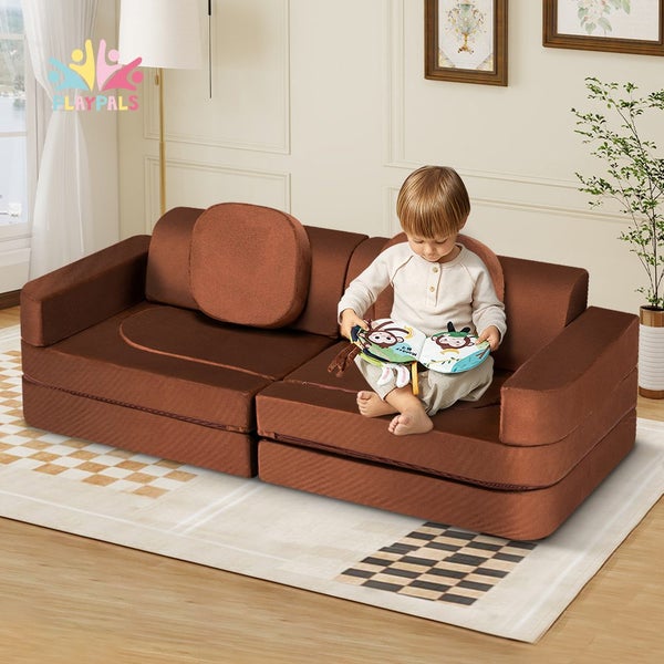 Playpals 12PCS Modular Kids Play Sofa Couch Inspiring Child Creativity Brown Carousel 1