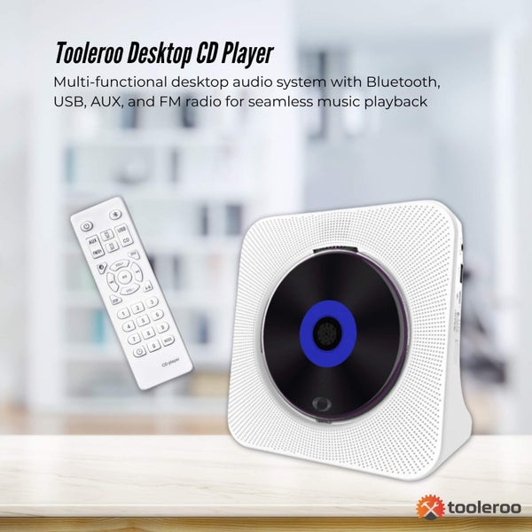 Tooleroo USB Rechargeable Desktop CD Player Speaker - Bluetooth Portable White Carousel 2