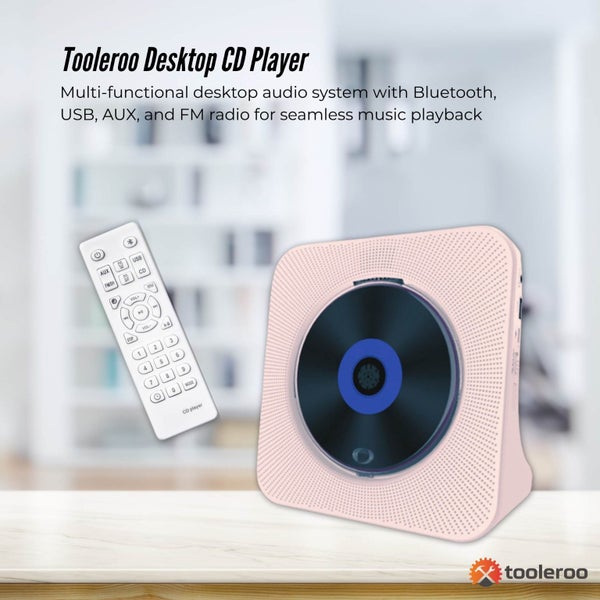 Tooleroo USB Rechargeable Desktop CD Player Speaker - Bluetooth Portable Pink Carousel 2