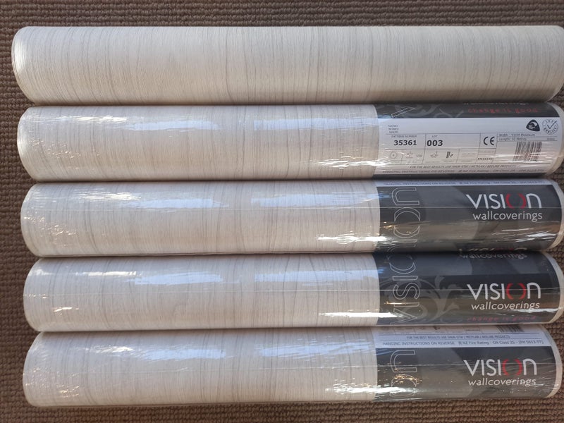 Wallpaper. Woodgrain - Grey on Off White. 10 roll bundle Carousel 1