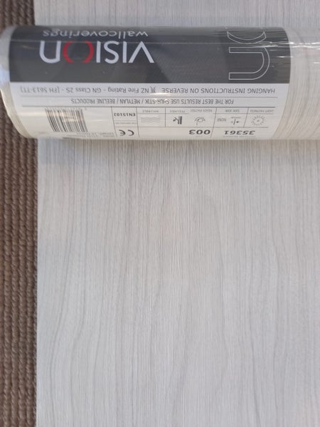 Wallpaper. Woodgrain - Grey on Off White. 10 roll bundle Carousel 2