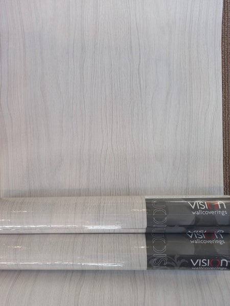 Wallpaper. Woodgrain - Grey on Off White. 10 roll bundle Carousel 3