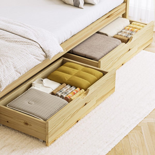 Oikiture 2x Trundle Drawers for Bed Frame Base Storage with Wheels Wooden Carousel 1