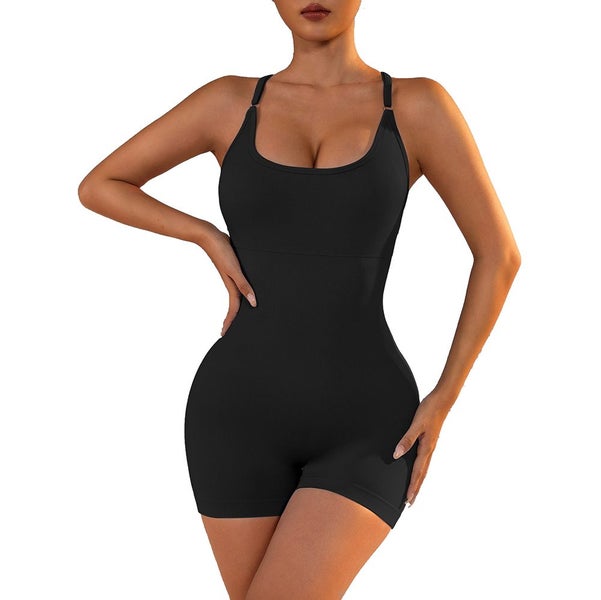 Elosung Size Xs Black Nylon Seamless Yoga Bodysuit Women's Athletic Romper Criss Carousel 1