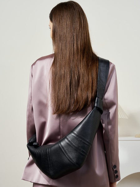 Elosung Small Black Stylish Croissant Crossbody Bag Elegant Horn-Shaped Design W Carousel 2