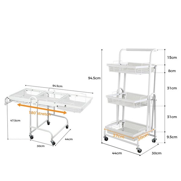 Levede 3 Tier Kitchen Trolley Cart Swivel White Colour Carousel 2