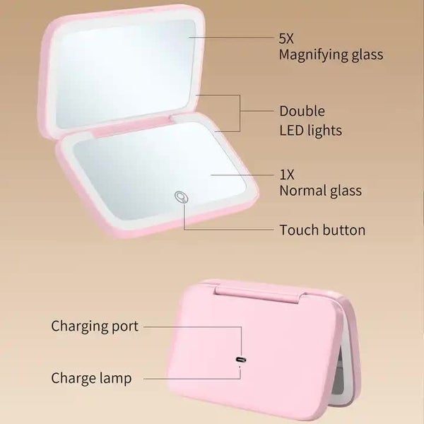 Elosung Black Mr2326c Portable Led Illuminated Makeup Mirror Foldable Lighted Va Carousel 5