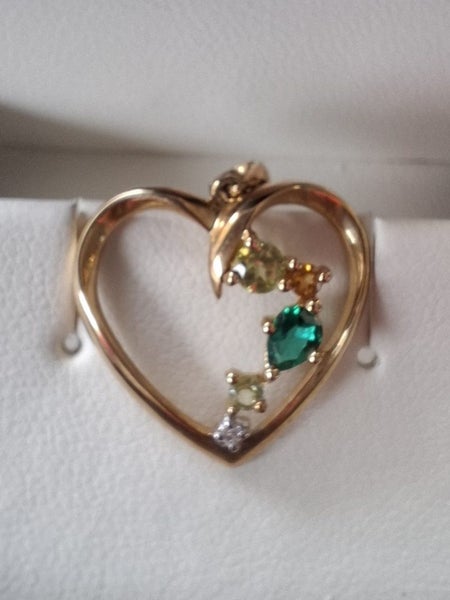 9ct yellow gold and multi coloured cubic zirconia heart pendant Carousel 2