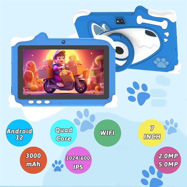 Android 12 Kids Tablet 7 inch Tablet for Kids 2GB RAM 16GB ROM Tablet Blue Carousel 1