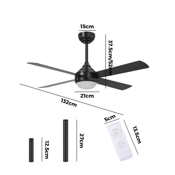 Vevare 52'' Ceiling Fan AC Motor With Light Remote Control Fans 4 Blades Black Carousel 9