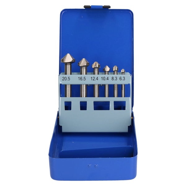 6pc HSS Countersink Countersunk Deburring Drills Tapered For Metal Wood Carousel 1