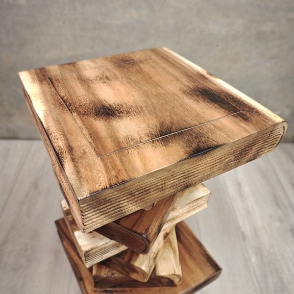 [Mango Trees] Book Stack Bedside Table/Corner End Table/ Raintree Wood Clear Carousel 2