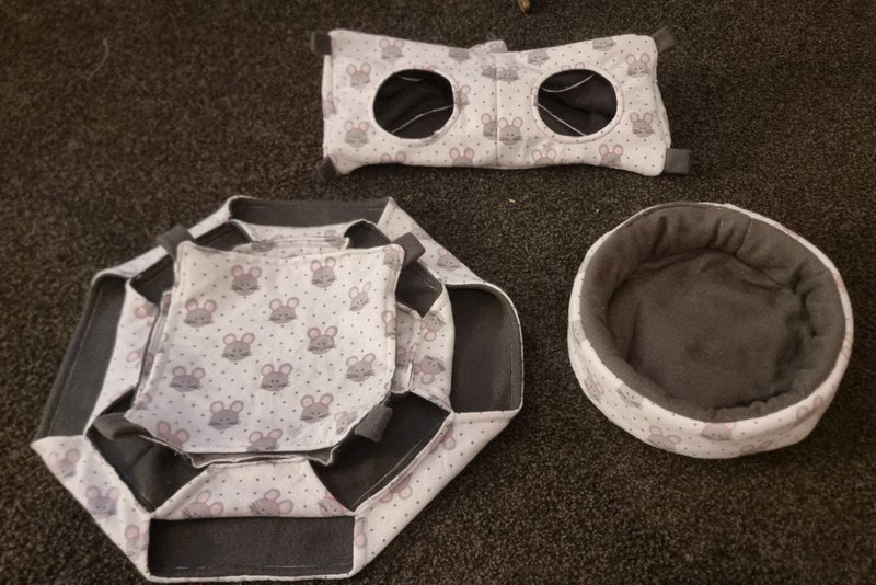 Premade Rat Hammock Set - Flannelette Mice pattern Carousel 1
