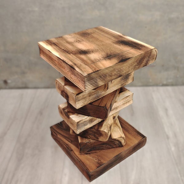 [Mango Trees] Book Stack Bedside Table/Corner End Table/ Raintree Wood Clear Carousel 6