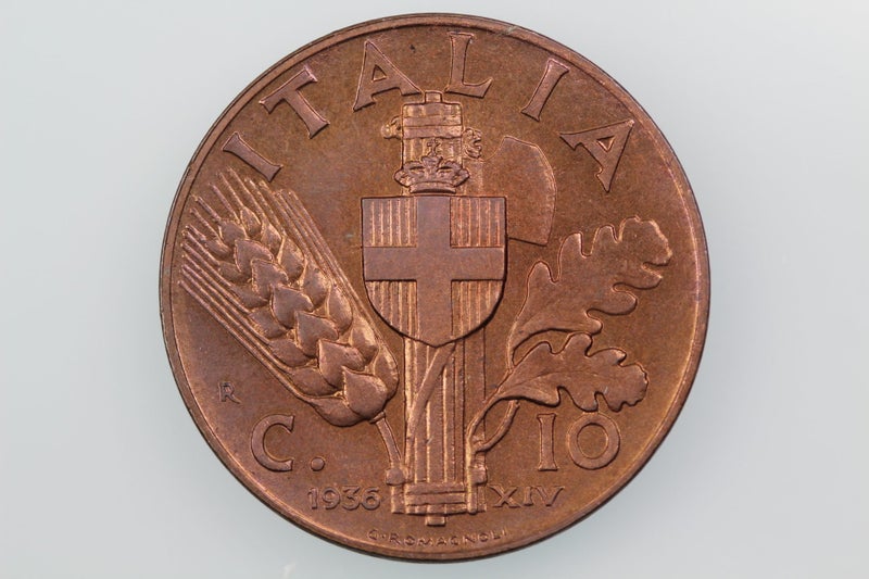 ITALY 10 CENTESIMI COIN 1936R XIV KM 74 UNCIRCULATED Carousel 1