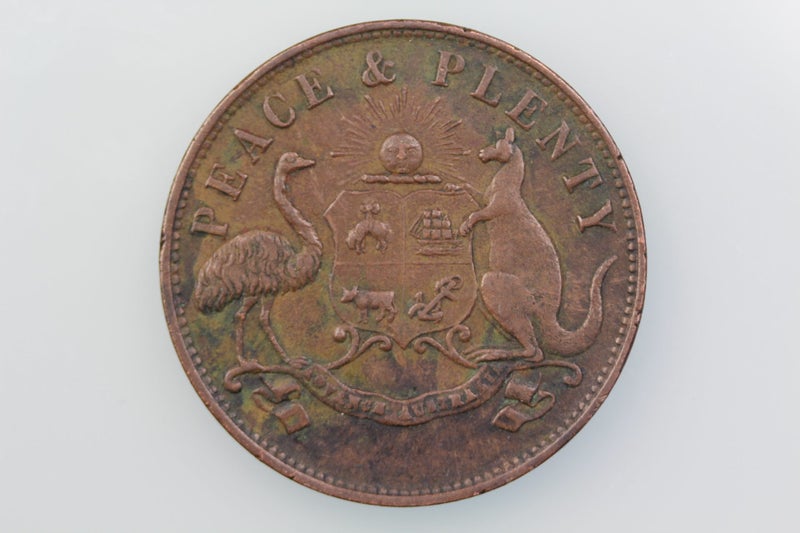 AUSTRALIA PEACE & PLENTY PENNY TOKEN COIN 1858 KM Tn.285.1 VERY FINE Carousel 1