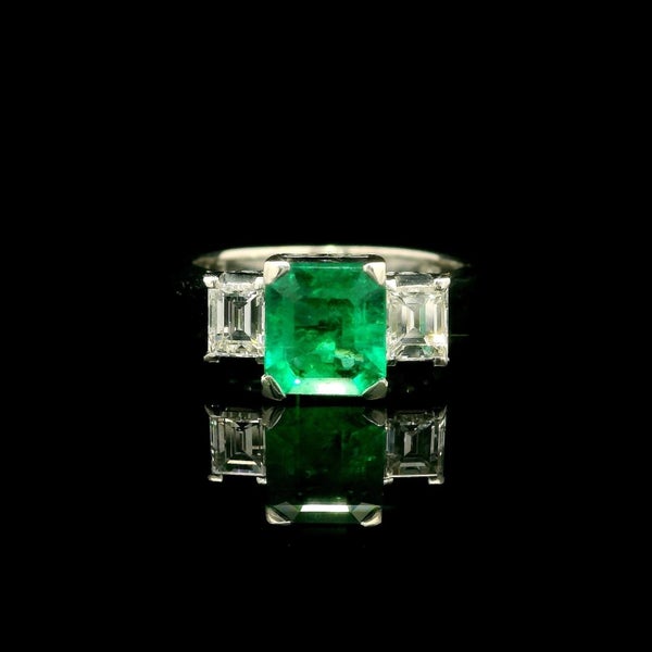 Vintage Platinum 1.57ctw Square Emerald and Diamond 3 Stone Engagement Ring Carousel 1
