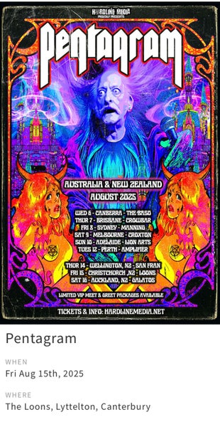 Pentagram Concert Ticket Christchurch 15th August 2025 Carousel 1
