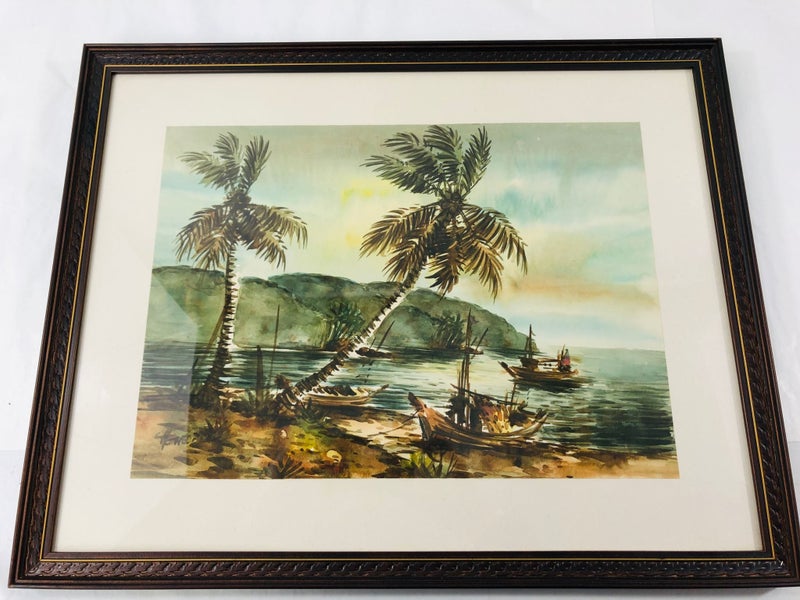2 x Framed Vintage Art Prints - Rickshaw and Boating Scene (20639)62930696277251111