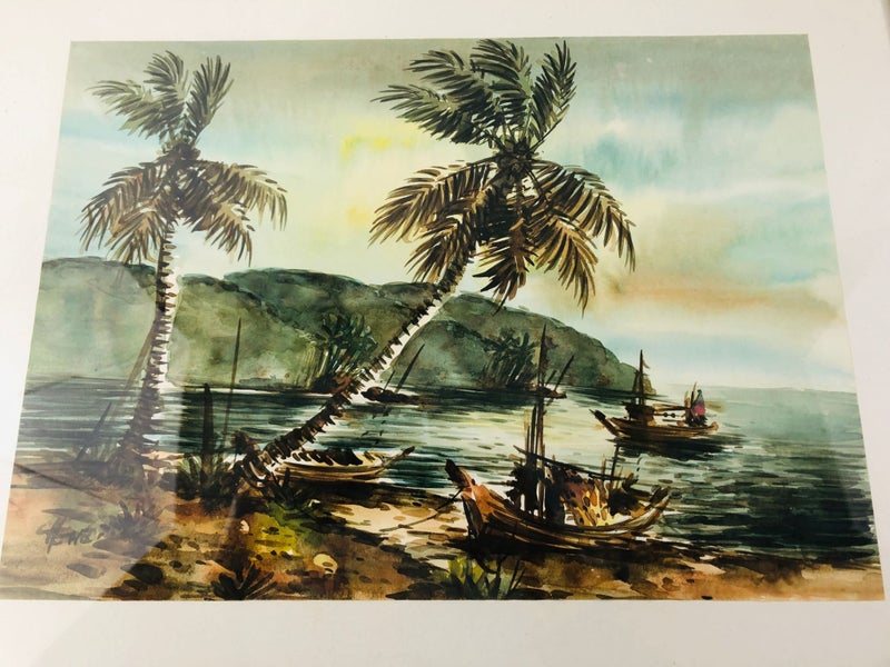 2 x Framed Vintage Art Prints - Rickshaw and Boating Scene (20639)62930696277251112