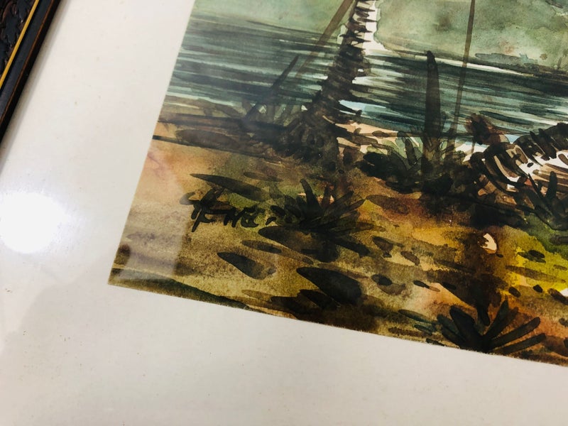 2 x Framed Vintage Art Prints - Rickshaw and Boating Scene (20639)62930696277251113