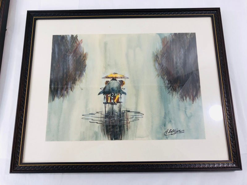 2 x Framed Vintage Art Prints - Rickshaw and Boating Scene (20639)62930696277251114