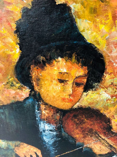 Oil Painting "Boy Playing Violin" Signed Thomas (20632)62930696289794111