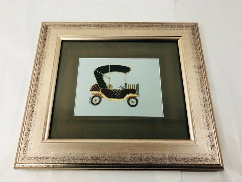 Vintage Needlepoint Art - Car - Framed (20641)629306962836511114