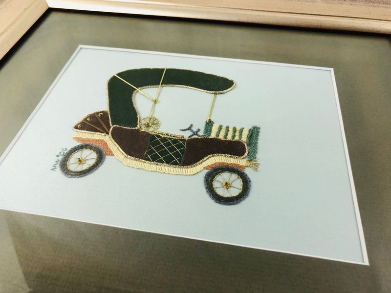 Vintage Needlepoint Art - Car - Framed (20641)62930696283651111