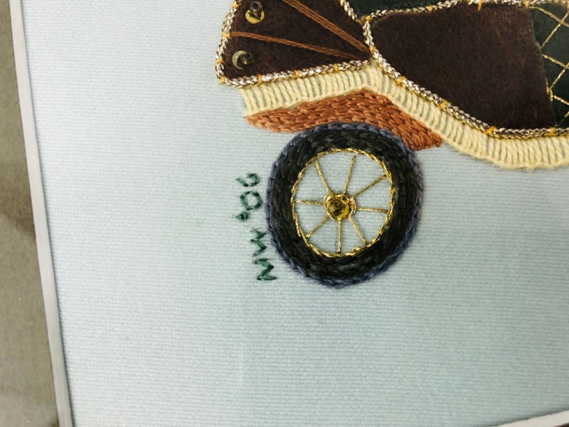 Vintage Needlepoint Art - Car - Framed (20641)62930696283651112