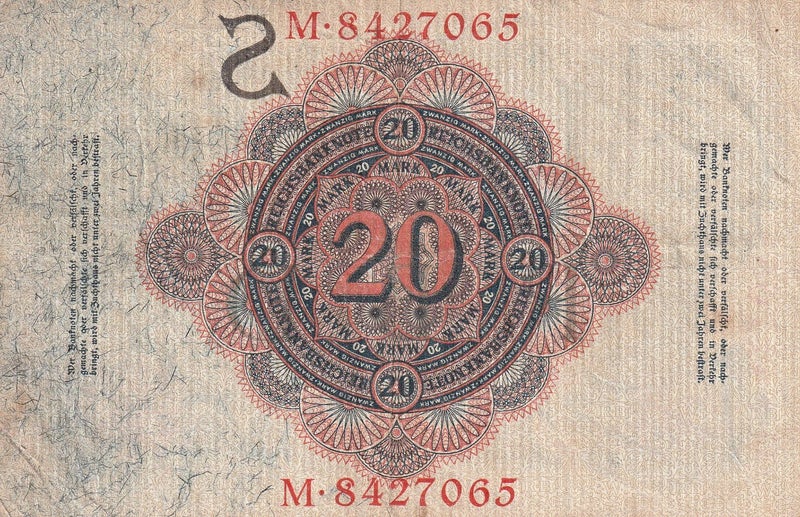 GERMANY 20 MARK BANKNOTE 19.2.1914 P.46b FINE Carousel 2