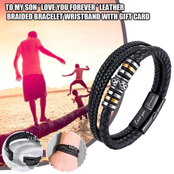 2 Styles To My Son Love You Forever Leather Braided Bracelet Wristband+Gift Card Carousel 2