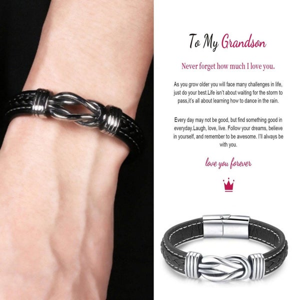 2 Styles To My Son Love You Forever Leather Braided Bracelet Wristband+Gift Card Carousel 20