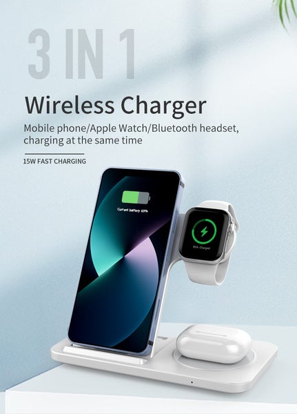 3 in 1 fast wireless Charger for Phone, Apple watch and Airpods. Carousel 1