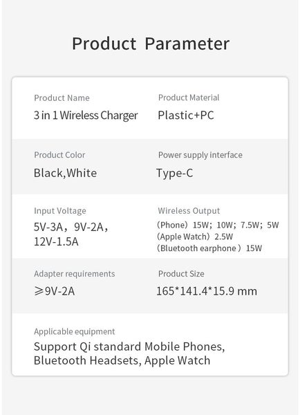 3 in 1 fast wireless Charger for Phone, Apple watch and Airpods. Carousel 12
