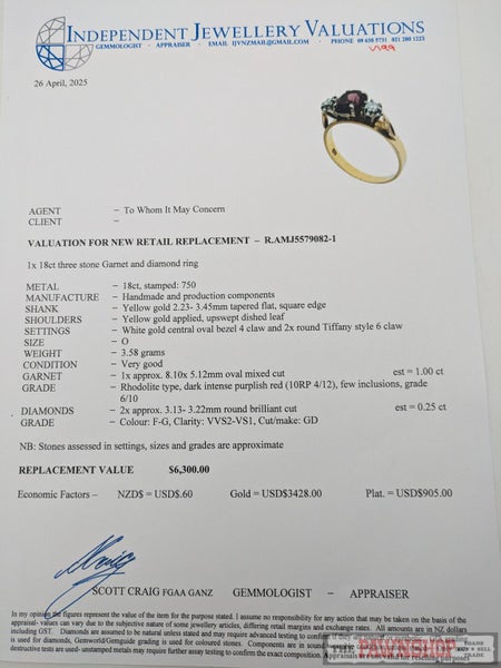 Three Stone 1.00ct Garnet and 0.25ct TDW Diamond Ring in 18ct Yellow Gold $6,300 Carousel 8