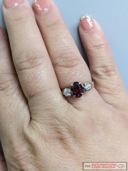Three Stone 1.00ct Garnet and 0.25ct TDW Diamond Ring in 18ct Yellow Gold $6,300 Carousel 1