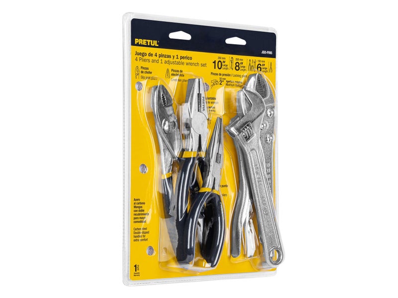 4 Pliers & 1 Adjustable Wrench Set - 5 Piece Tool Set Carousel 1