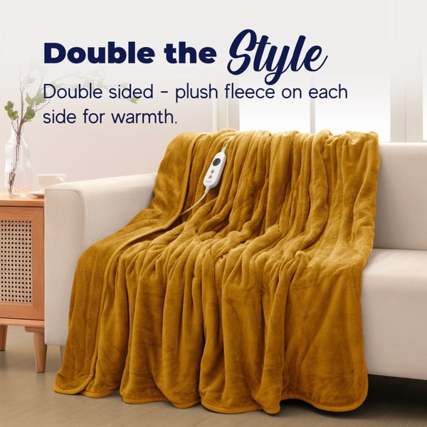 Dreamaker Coral Fleece Heated Throw Mustard 180x200cm Carousel 2