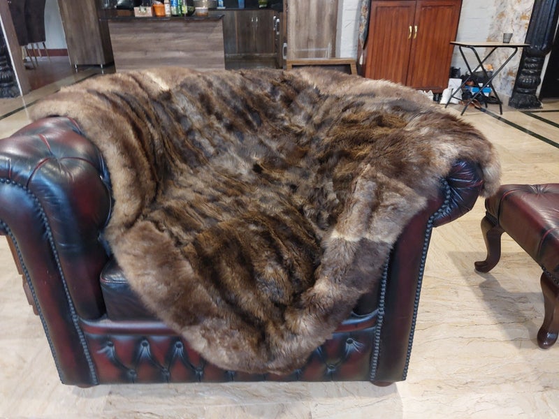 New Single Natural Brown Real NZ Possum Full Fur Throw - No Reserve! - B6371 Carousel 1