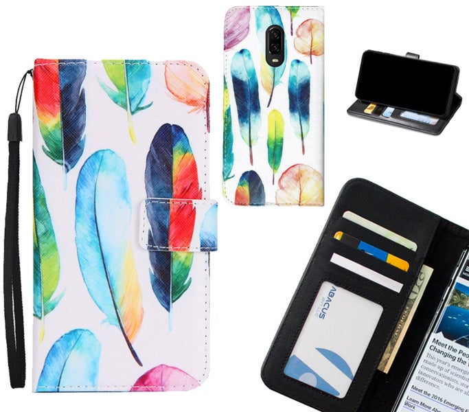 OnePlus 6T case 3 card leather wallet case printed ID Carousel 1