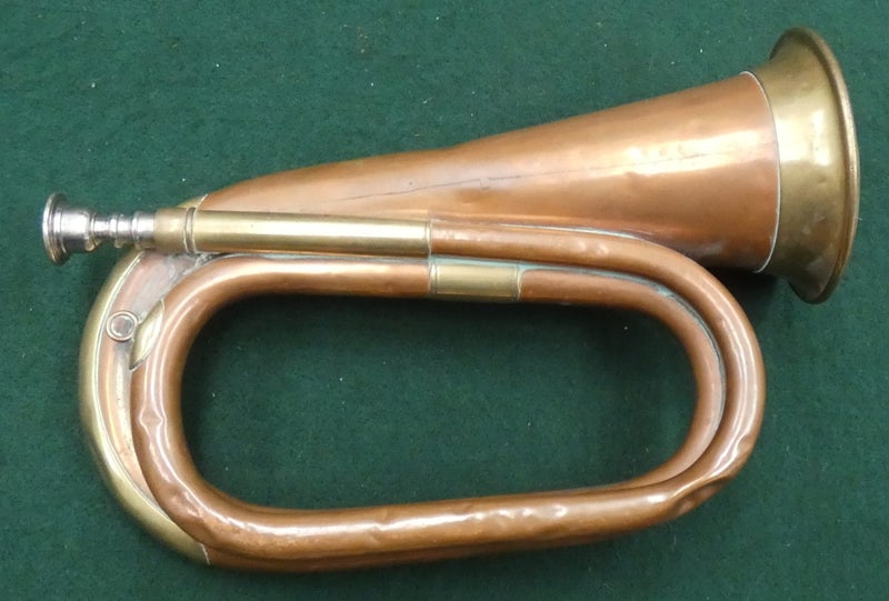 WW1 era Brass & Copper MILITARY BUGLE Marked with LONDON MAKER & Son WORKS GREAT Carousel 1