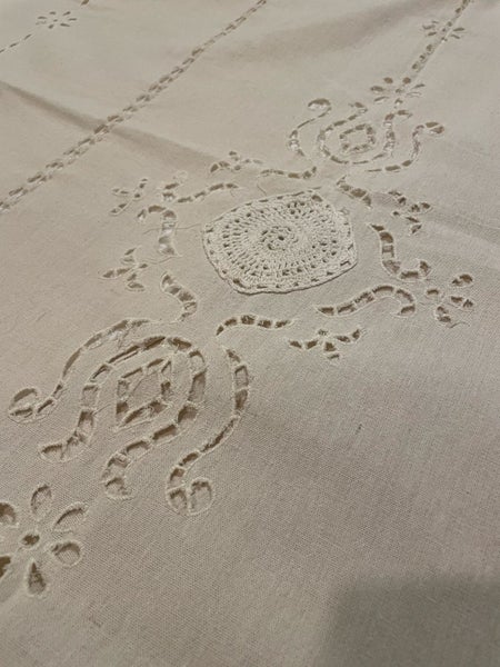 A pair of fabulous tab top cotton curtains-crochet trim Carousel 2